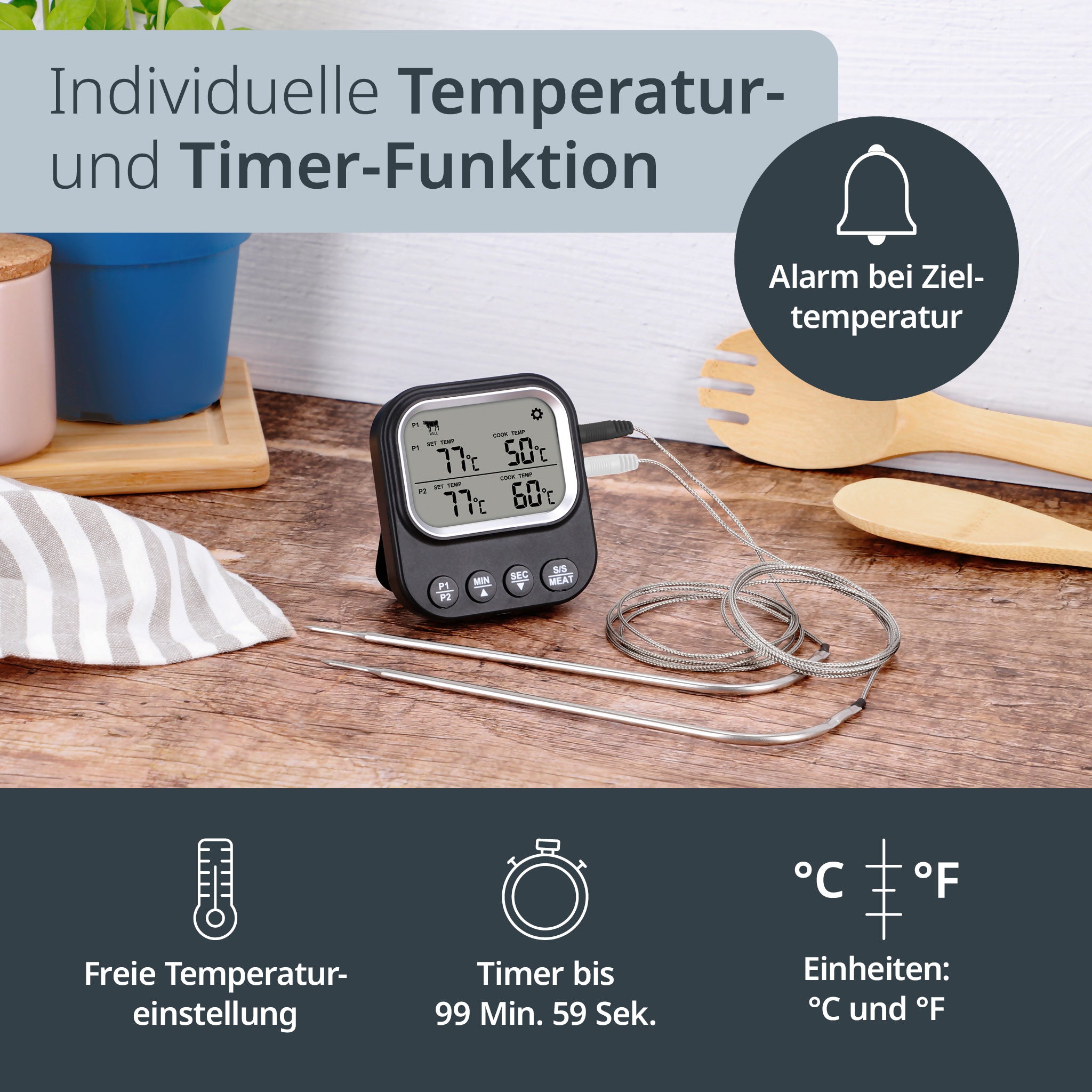 Digitales Bratenthermometer 2 Messfühler