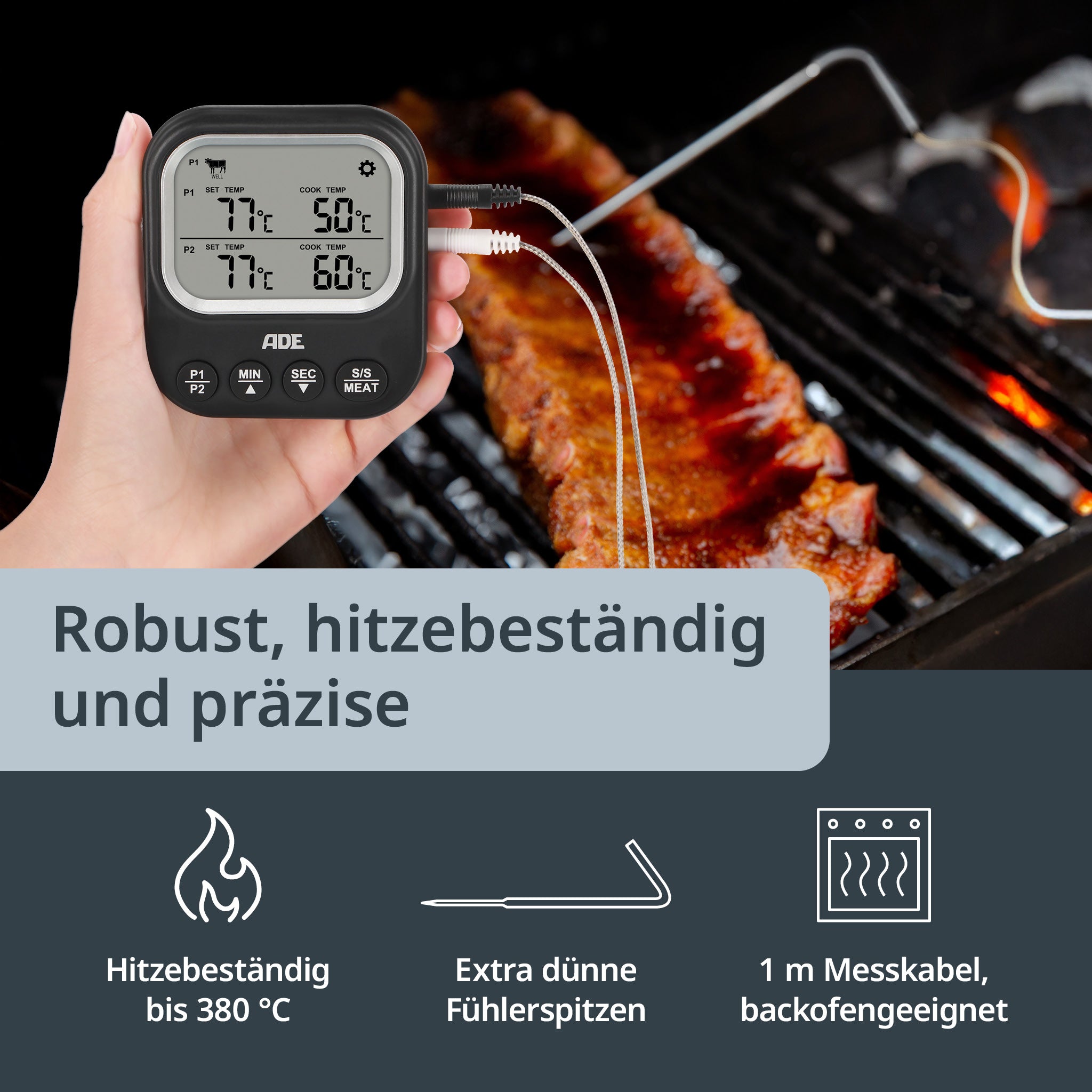 Digitales Bratenthermometer 2 Messfühler