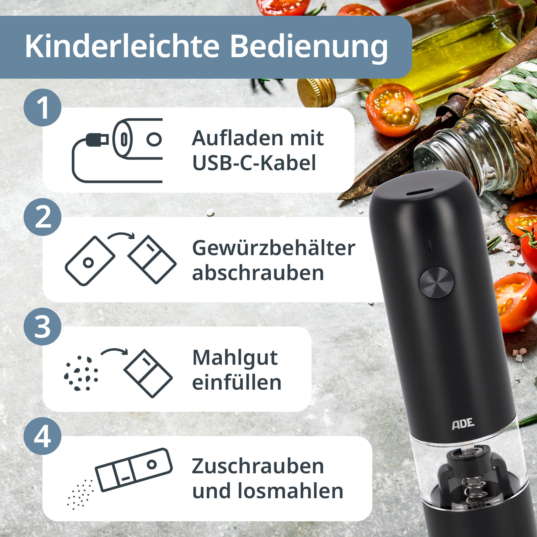 Elektrische Mini Salz- und Pfeffermühle