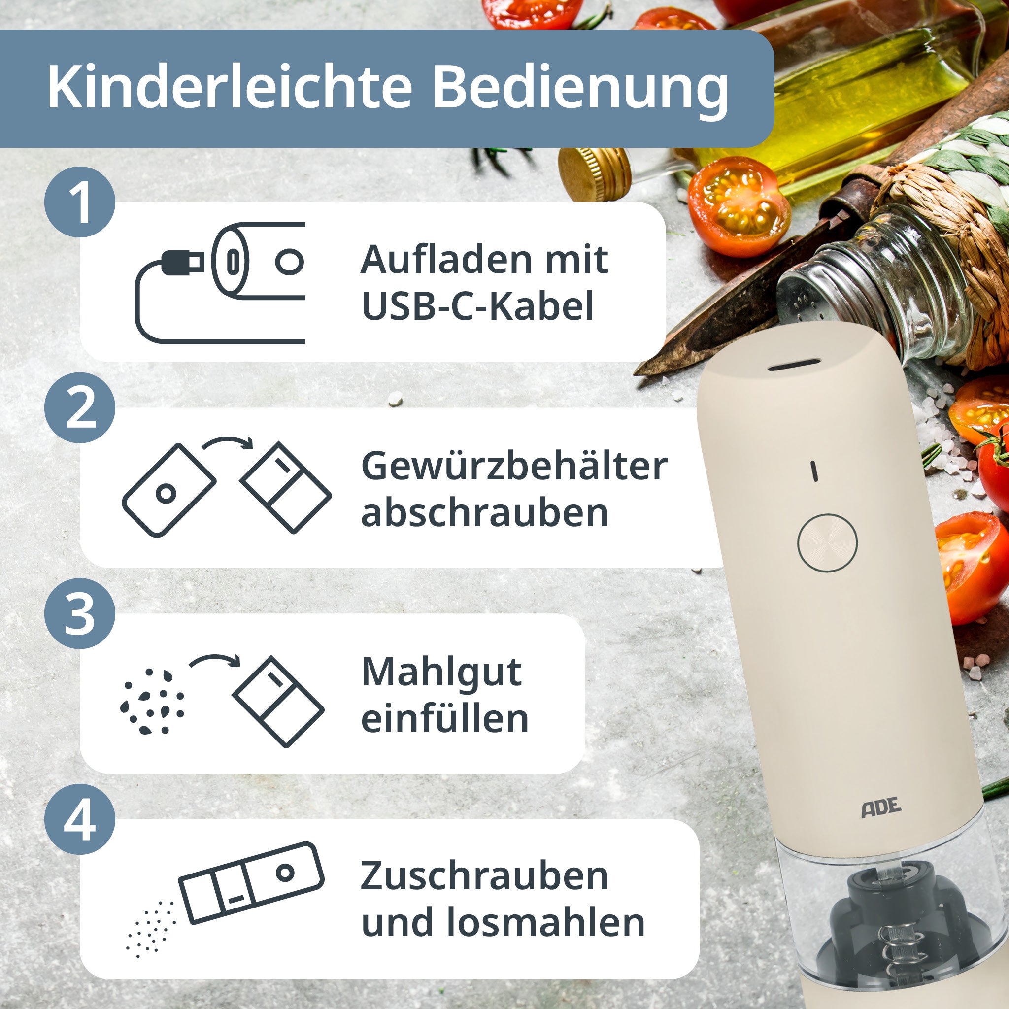 Elektrische Mini Salz- und Pfeffermühle