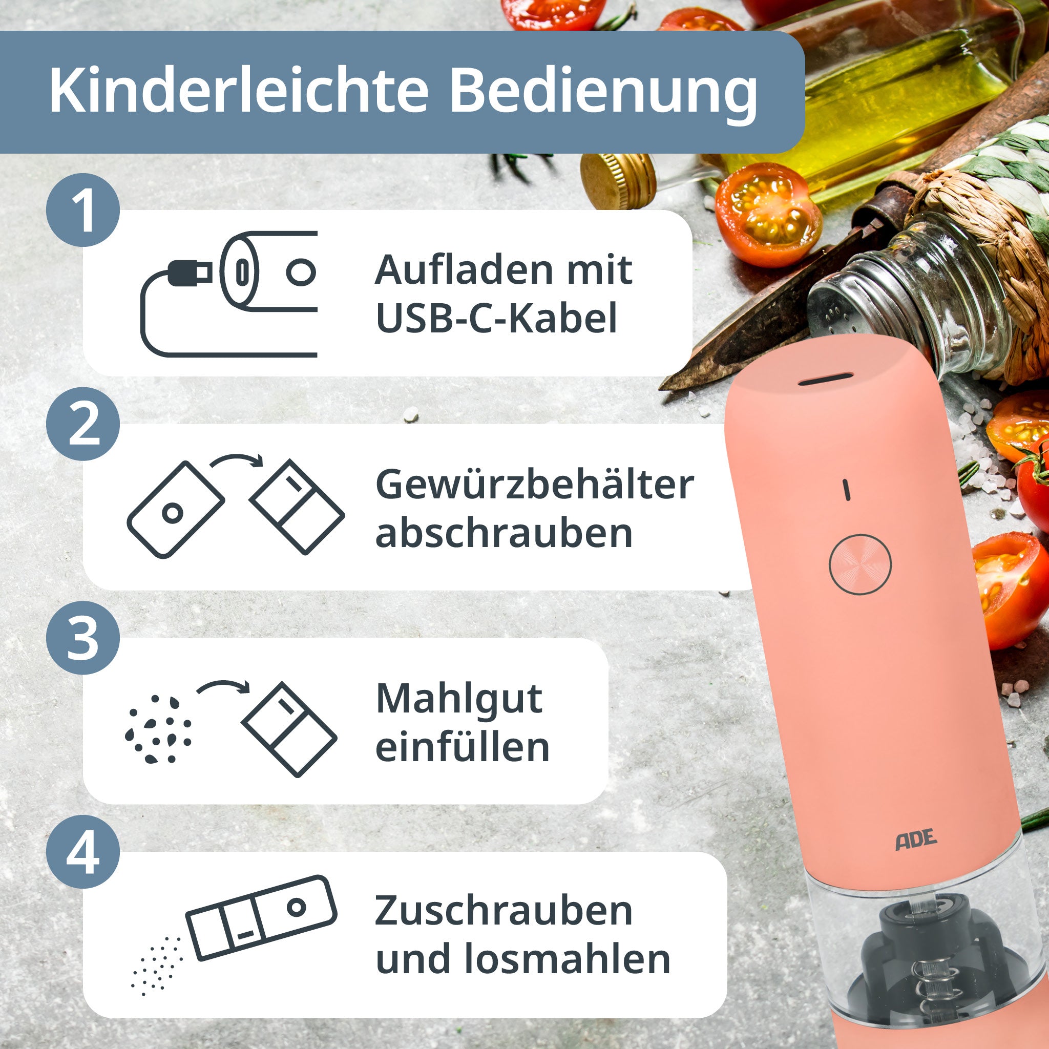 Elektrische Mini Salz- und Pfeffermühle