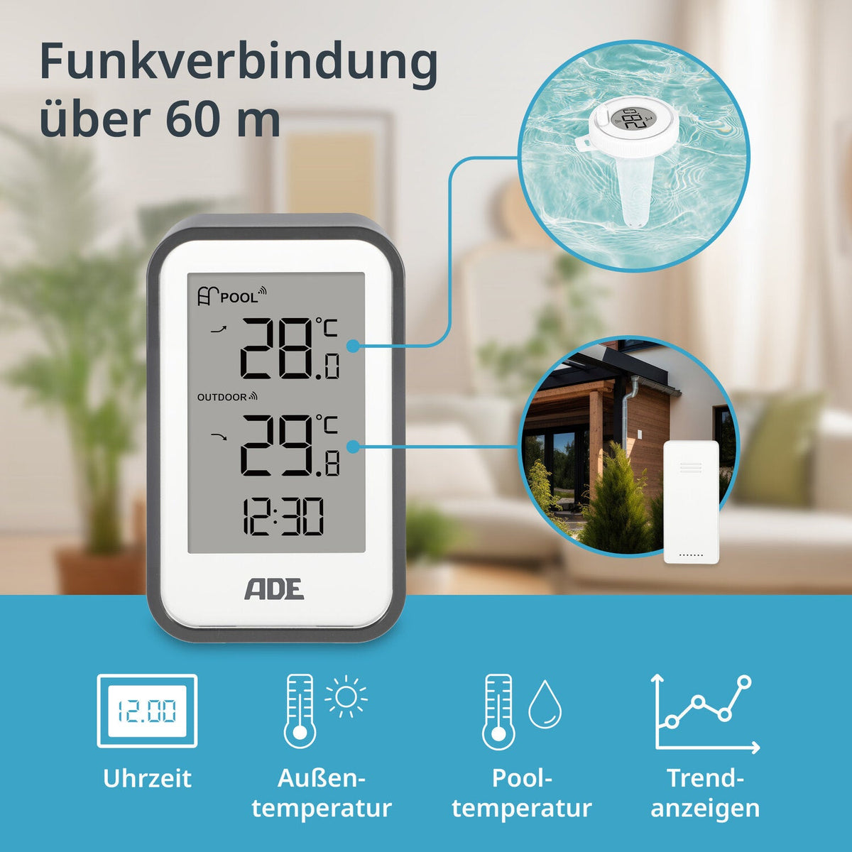 Digital pool thermometer with outdoor sensor