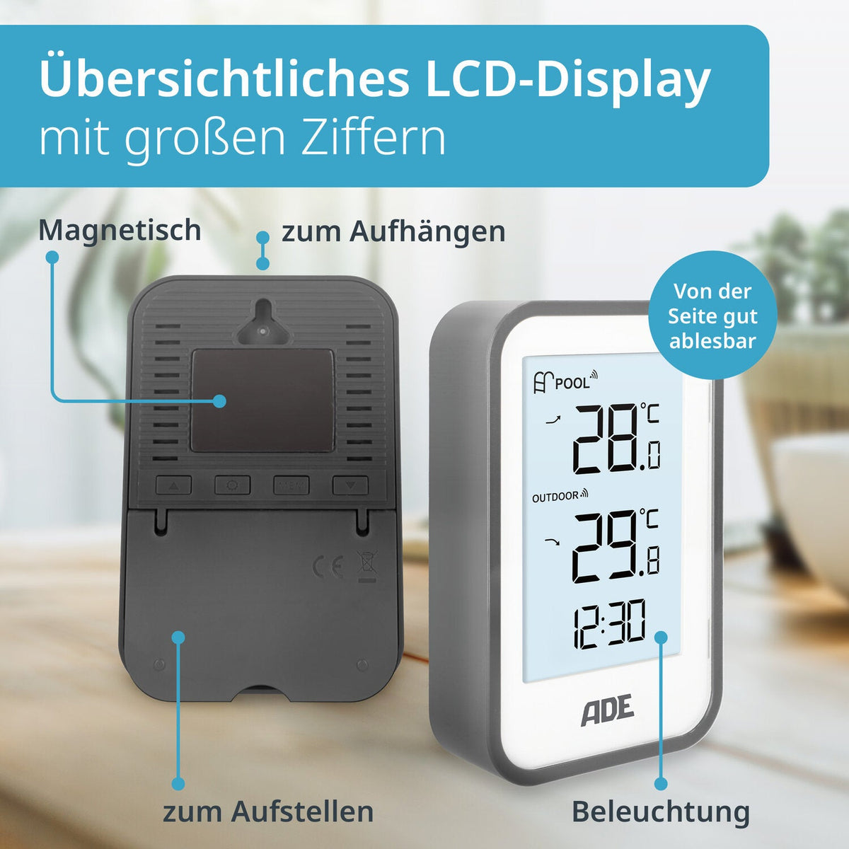 Digital pool thermometer with outdoor sensor