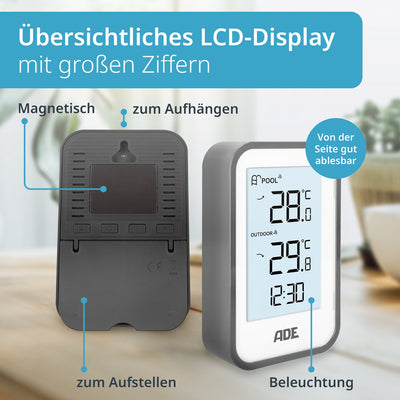 Digital pool thermometer with outdoor sensor