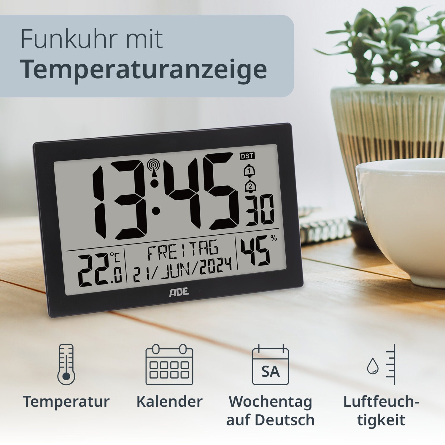 Digitale XL-Funkwanduhr
