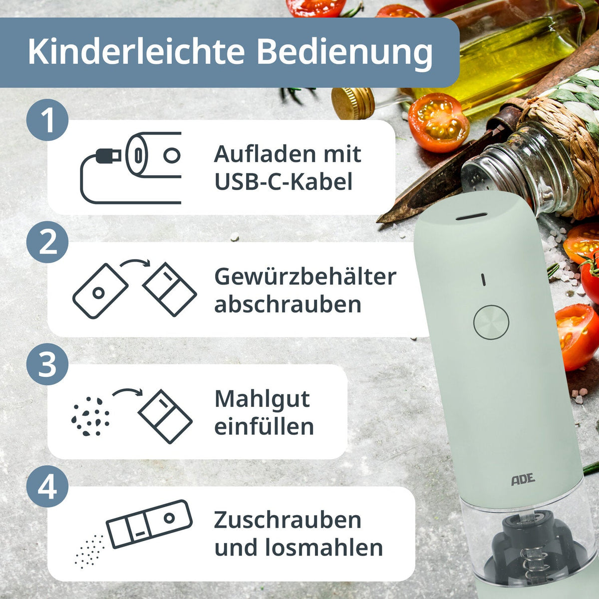 Elektrische Mini-Salz- und Pfeffermühle