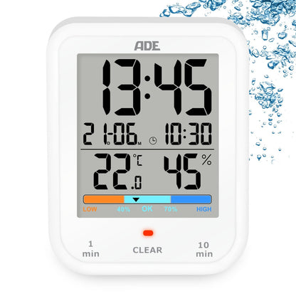 Digital bathroom clock with thermometer