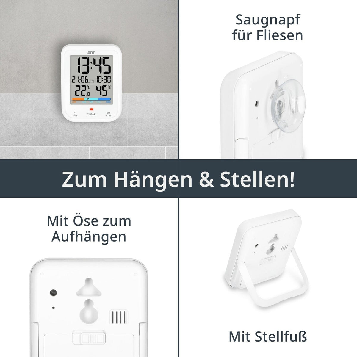 Digital bathroom clock with thermometer