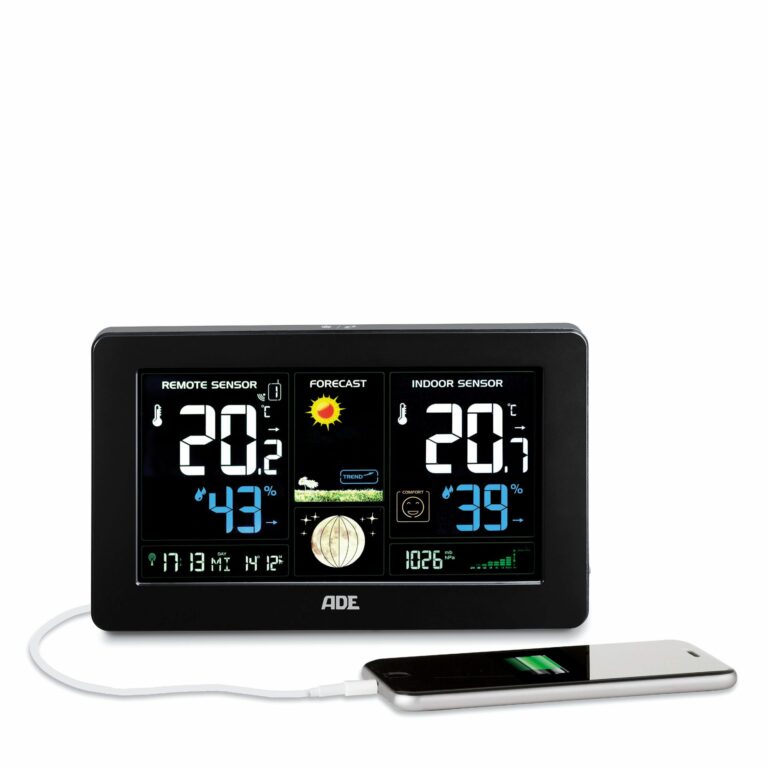 Weather station with wireless outdoor sensor | ADE WS1704 smartphone