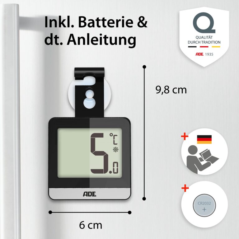 Kühl- und Gefrierschrankthermometer | ADE WS1832 - Anleitung und Batterie