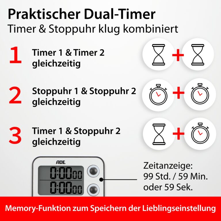 Digitaler Dual-Küchentimer | ADE TD2100-1 - Dual-Timer