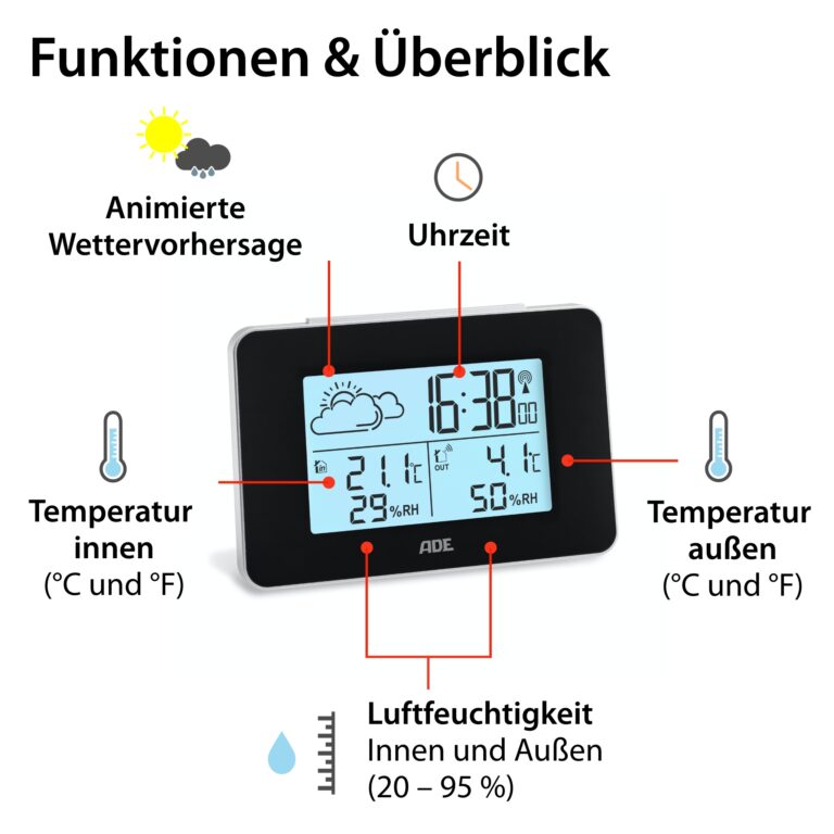 Wetterstation mit Funk-Außensensor | ADE WS2136-1 - Funktionen & Überblick