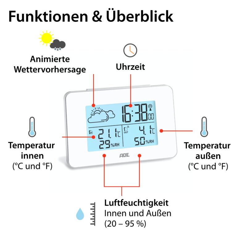 Wetterstation mit Funk-Außensensor | ADE WS2136-2 - Funktionen & Überblick