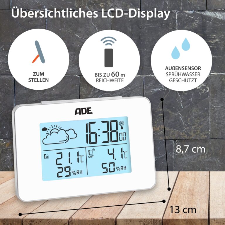 Wetterstation mit Funk-Außensensor | ADE WS2136-2 - LCD-Display