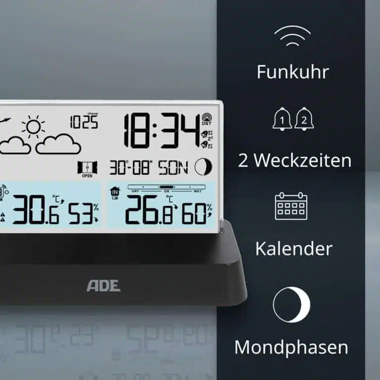 Wetterstation | ADE WS 2301 - Weckzeiten, Kalender, Mondphasen