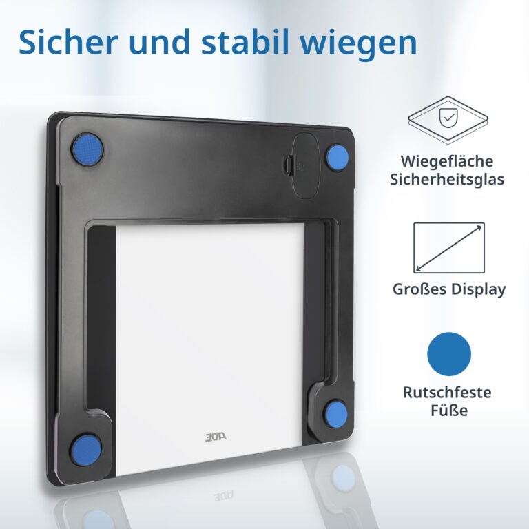 ADE Körperanalysewaage Ines schwarz, Körperfettwaage mit 7 Körperwerten und 10 Speicherplätzen, Testsieger Stiftung Warentest 10/2024