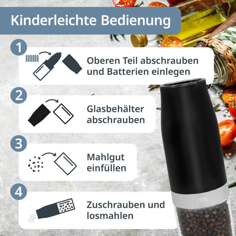 Elektrische Salz-/Pfeffermühle mit Kippsensor | KG2407-1