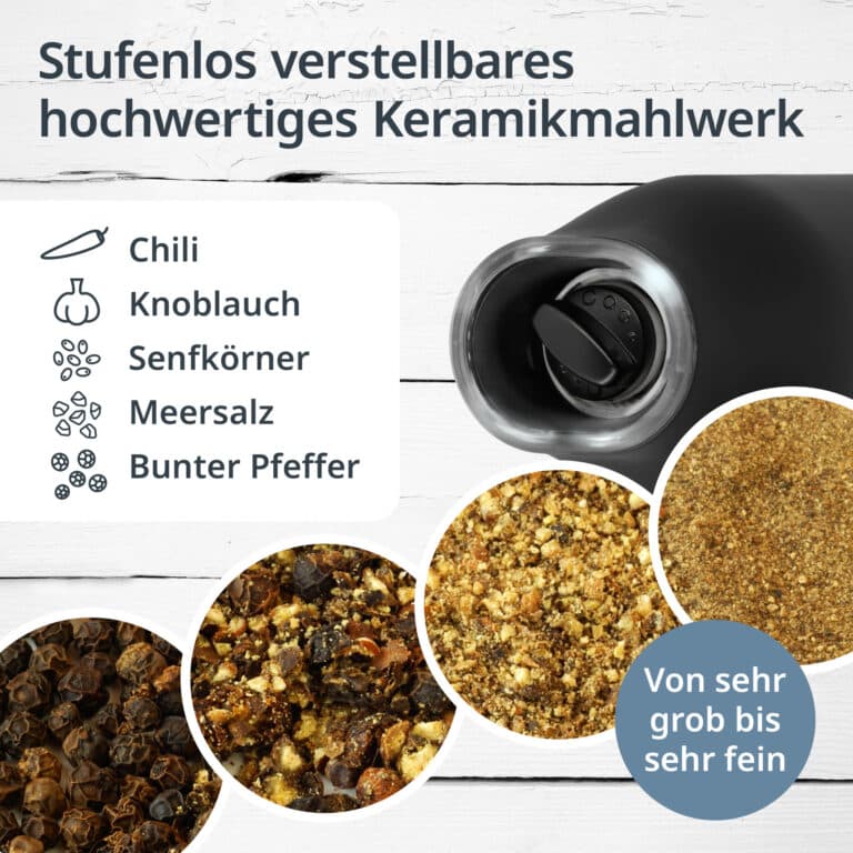 Elektrische Salz-/Pfeffermühle mit Kippsensor | KG2407-1