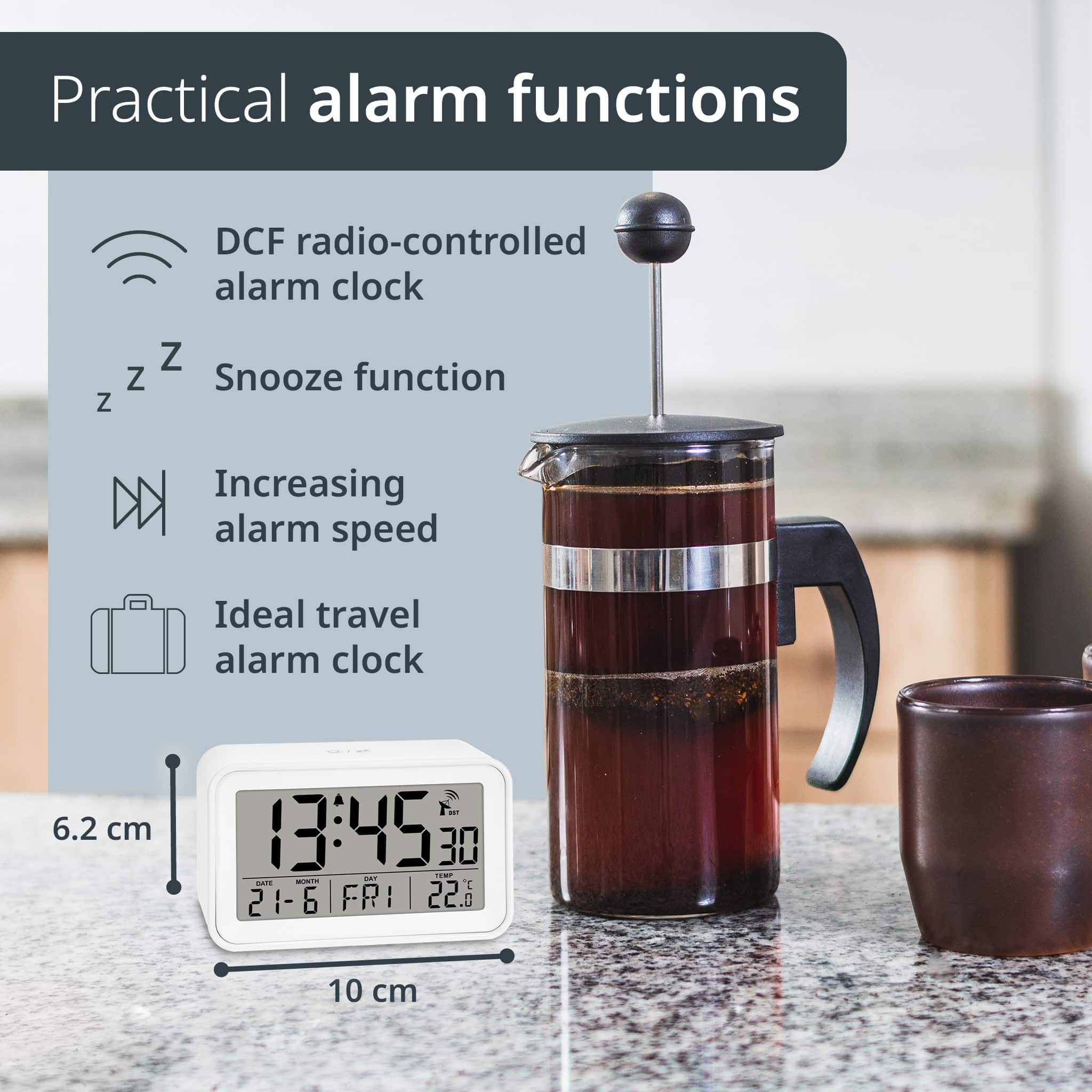 Radio-controlled alarm clock with calendar | CK2306-1
