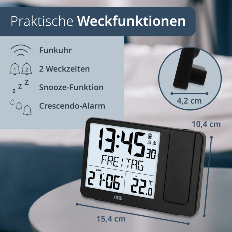 Digitaler DCF-Funkwecker mit Projektion | ADE CK2406-1
