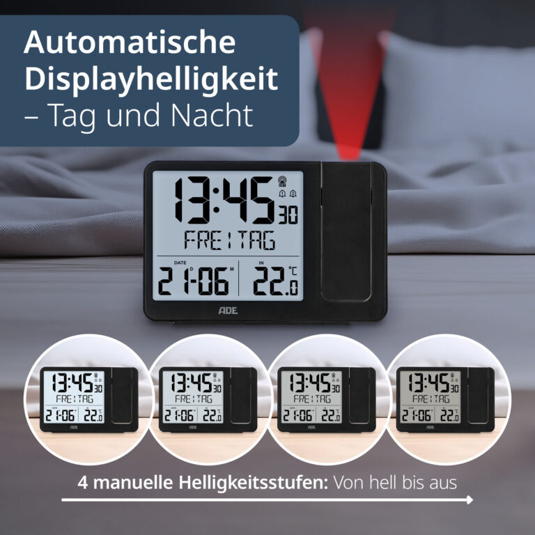 Digitaler DCF-Funkwecker mit Projektion | ADE CK2406-1