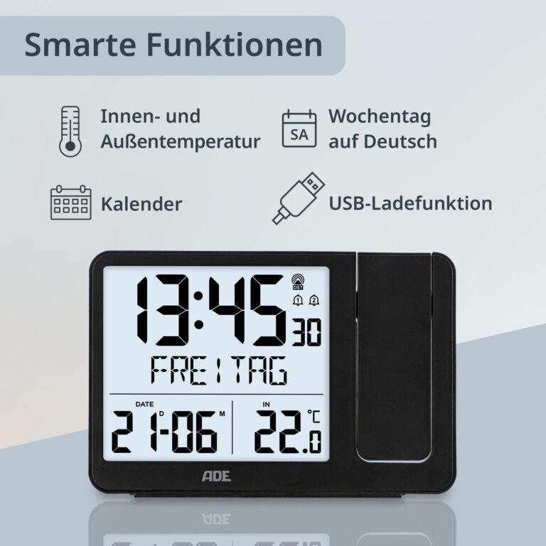 Digitaler DCF-Funkwecker mit Projektion | ADE CK2406-1